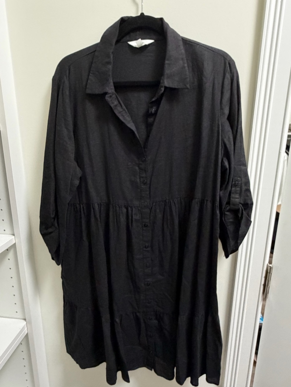 Ripe Maternity Black Button-Front Tiered Maternity Dress